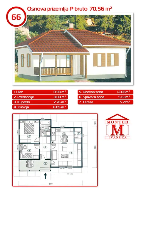 Montažna kuća Tipska montažna kuća, 100 m², Monter Gradnja Ćurčić
