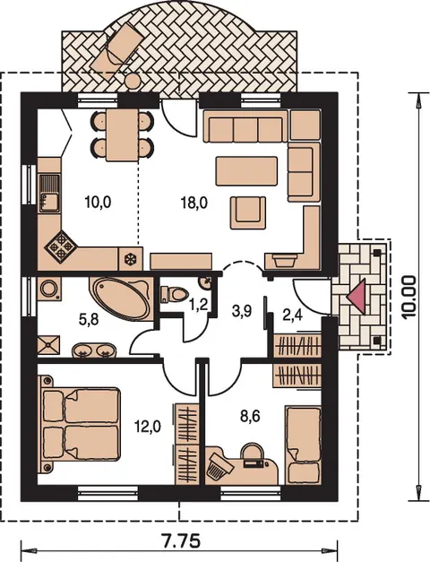 Montažna kuća Bungalow 11, 11 m², Monthaus (Montažne kuće Jevtić)