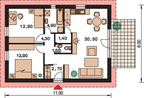 Montažna kuća Bungalow 13, 13 m², Monthaus (Montažne kuće Jevtić)