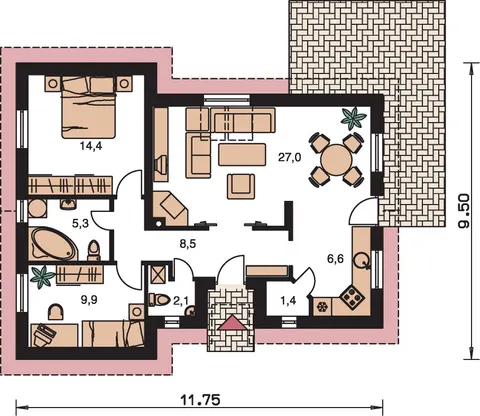 Montažna kuća Bungalow 26, 26 m², Monthaus (Montažne kuće Jevtić)