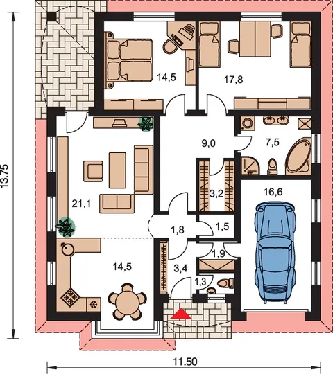 Montažna kuća Bungalow 49, 49 m², Monthaus (Montažne kuće Jevtić)