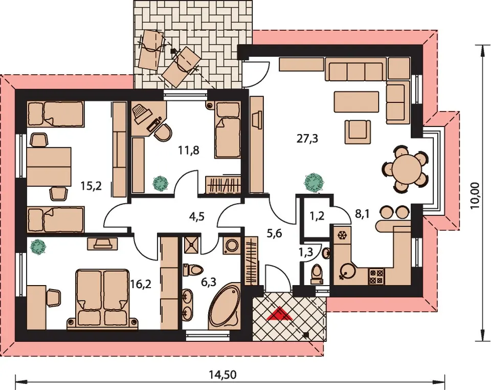 Montažna kuća Bungalow 59, 59 m², Monthaus (Montažne kuće Jevtić)
