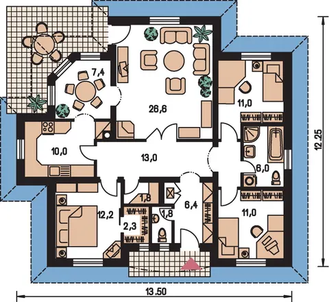 Montažna kuća Bungalow 71, 71 m², Monthaus (Montažne kuće Jevtić)