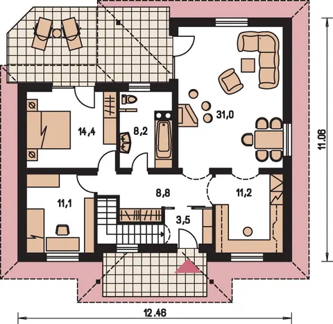 Montažna kuća Bungalow 76, 76 m², Monthaus (Montažne kuće Jevtić)