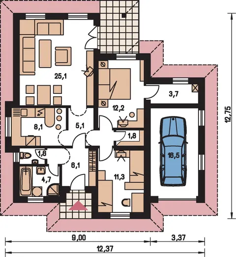 Montažna kuća Bungalow 77, 77 m², Monthaus (Montažne kuće Jevtić)