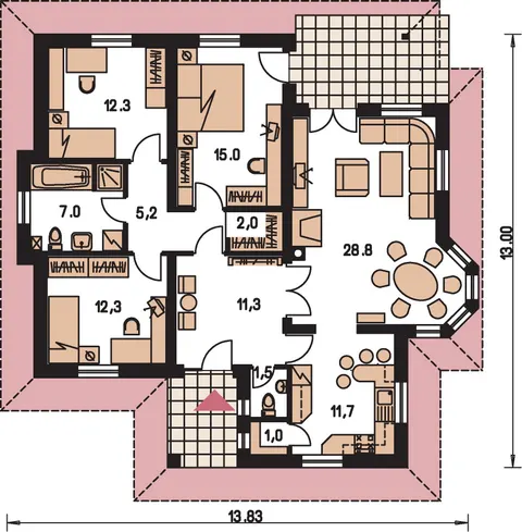 Montažna kuća Bungalow 84, 84 m², Monthaus (Montažne kuće Jevtić)