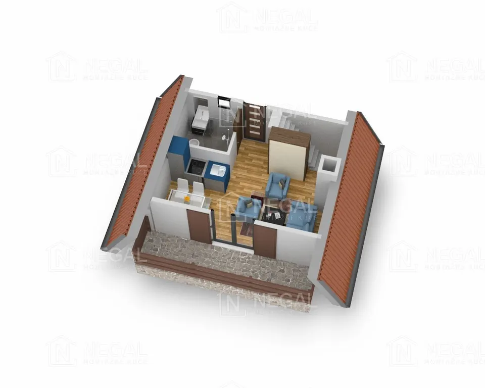 Montažna hiša Golija Tip 30, 56 m², Negal