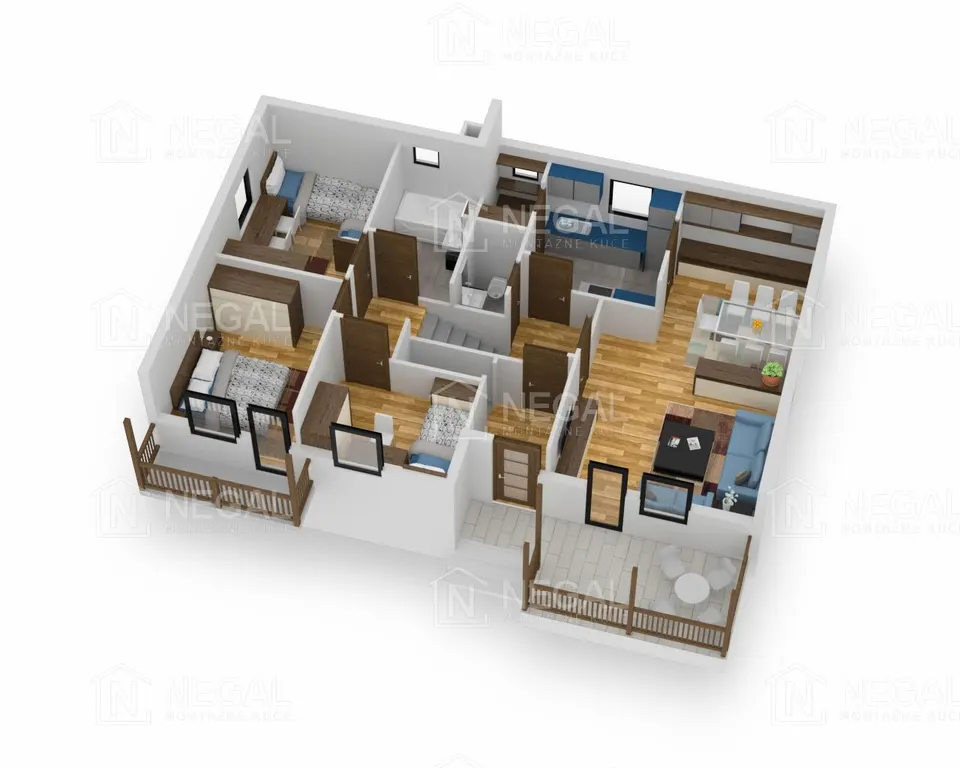 Osnova montažne kuće Klasik Tip 101, 111 m², Negal