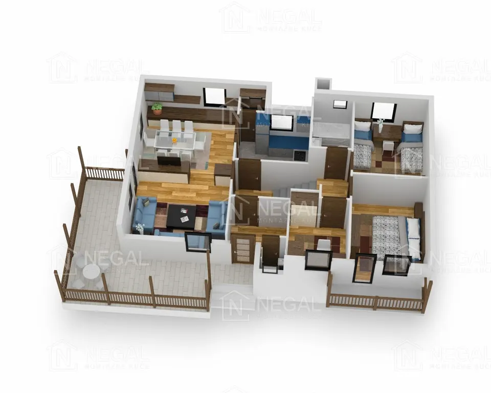 Osnova montažne kuće Klasik Tip 105, 122 m², Negal