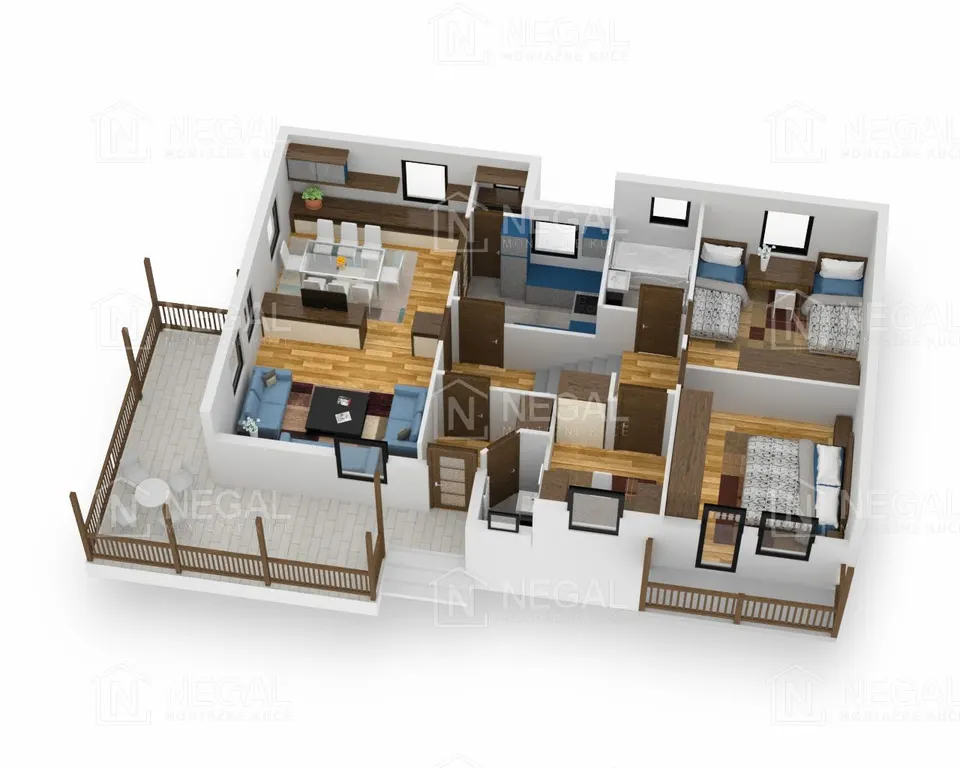 Osnova montažne kuće Klasik Tip 110, 127 m², Negal