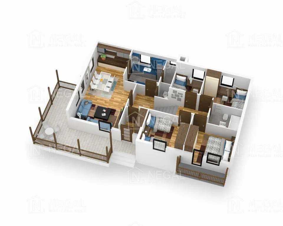 Osnova montažne kuće Klasik Tip 117, 135 m², Negal