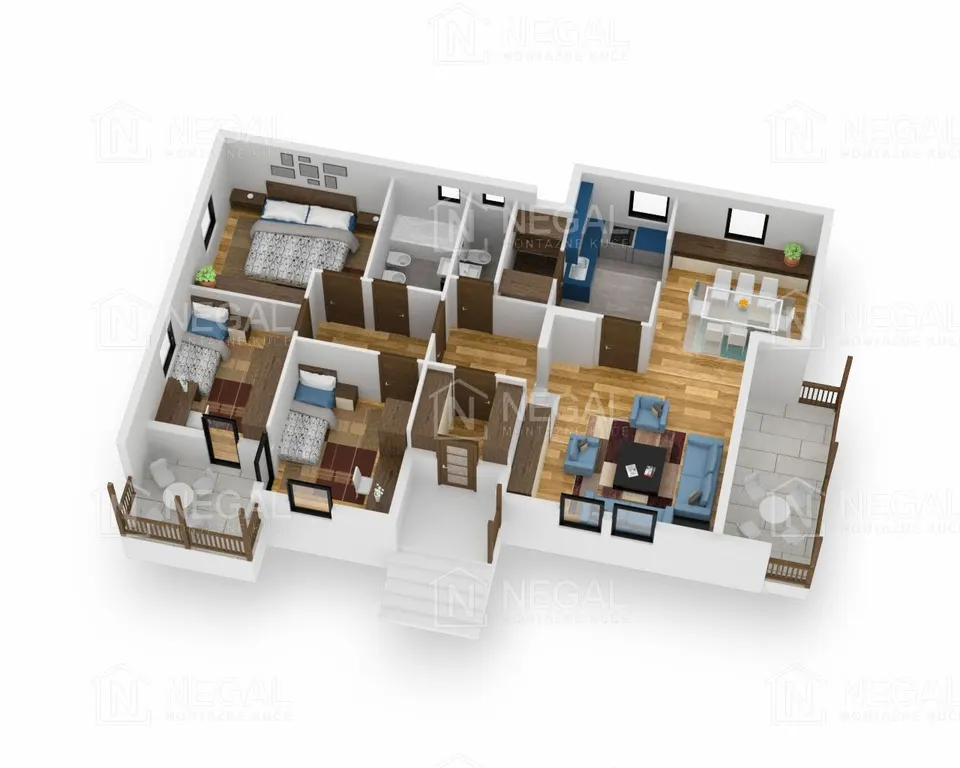 Osnova montažne kuće Klasik Tip 127, 141 m², Negal