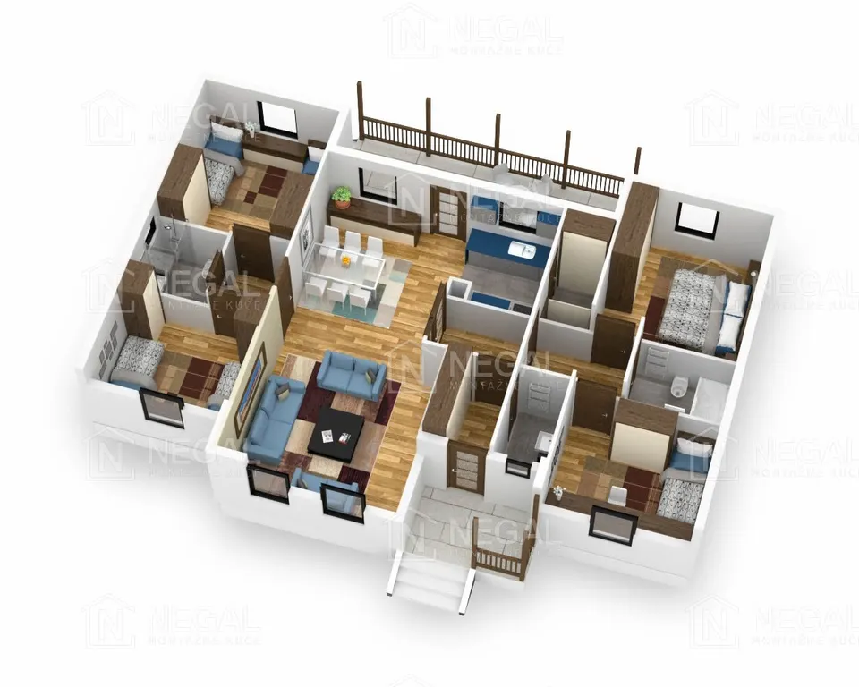 Osnova montažne kuće Klasik Tip 135, 148 m², Negal