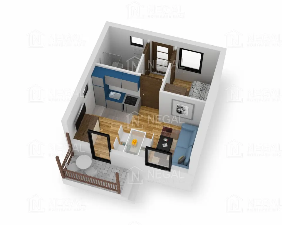Tloris montažne hiše Klasik Tip 27, 32 m², Negal