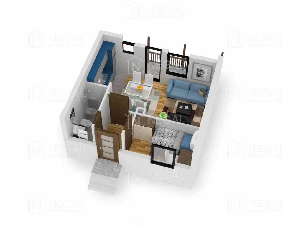 Tloris montažne hiše Klasik Tip 30, 35 m², Negal