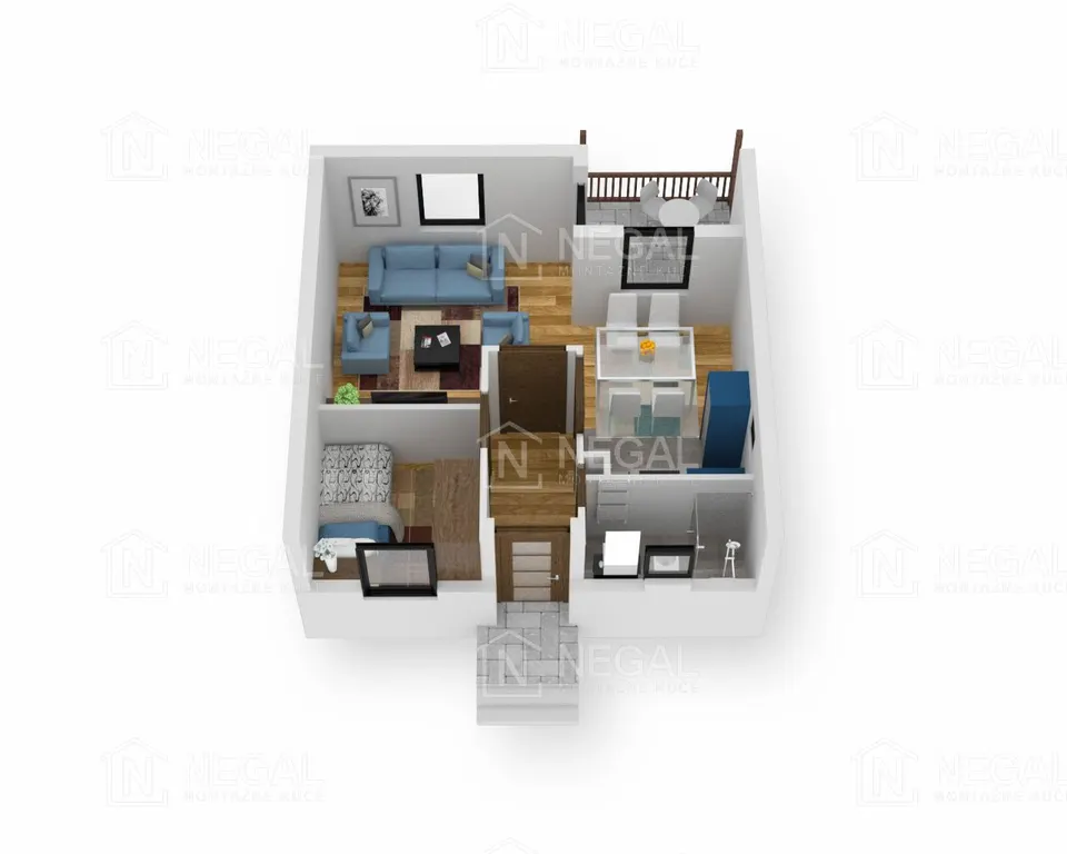 Tloris montažne hiše Klasik Tip 40, 45 m², Negal
