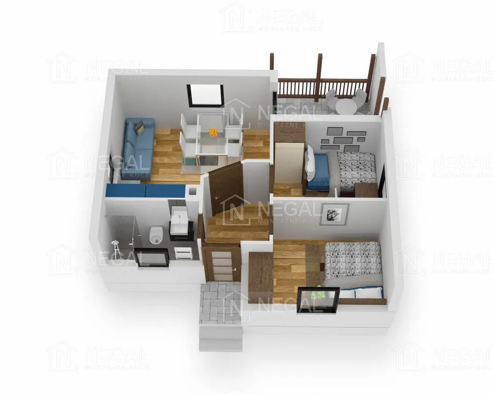 Tloris montažne hiše Klasik Tip 44a, 49 m², Negal