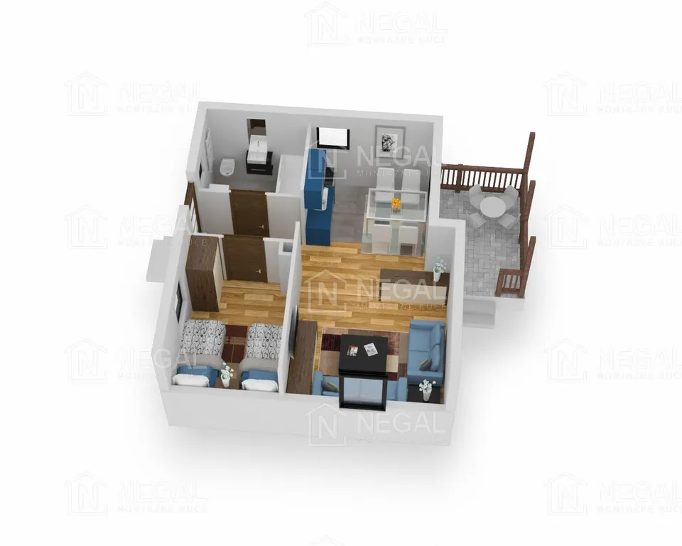 Tloris montažne hiše Klasik Tip 44b, 50 m², Negal