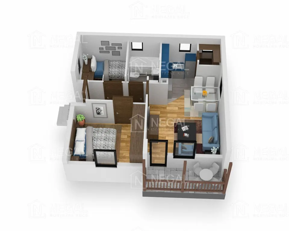 Osnova montažne kuće Klasik Tip 52, 57 m², Negal