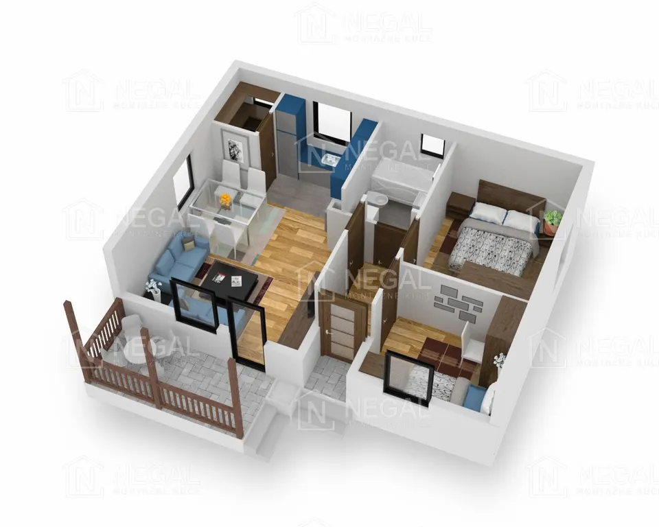 Osnova montažne kuće Klasik Tip 57, 63 m², Negal