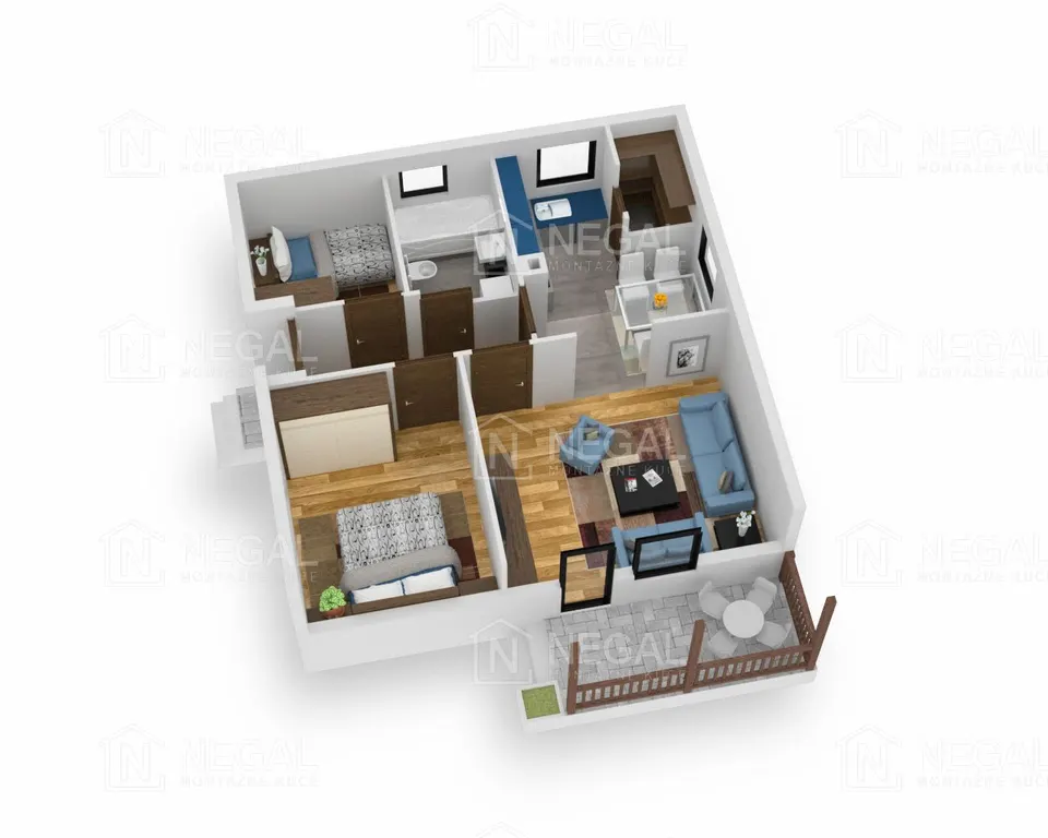 Osnova montažne kuće Klasik Tip 59, 65 m², Negal