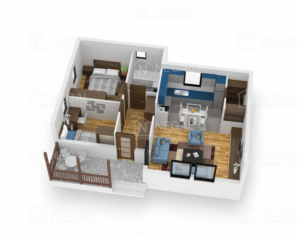 Osnova montažne kuće Klasik Tip 66, 72 m², Negal