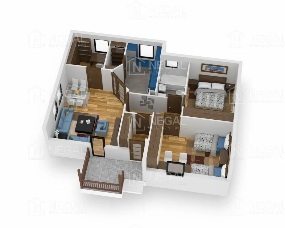 Osnova montažne kuće Klasik Tip 81, 92 m², Negal