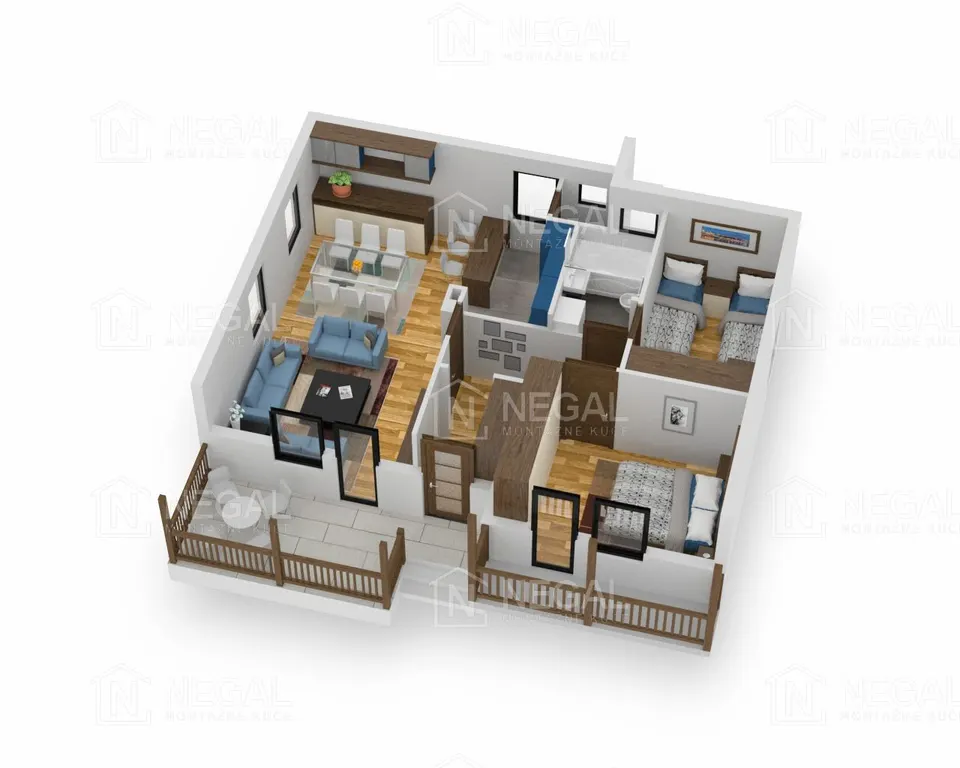 Osnova montažne kuće Klasik Tip 86, 98 m², Negal