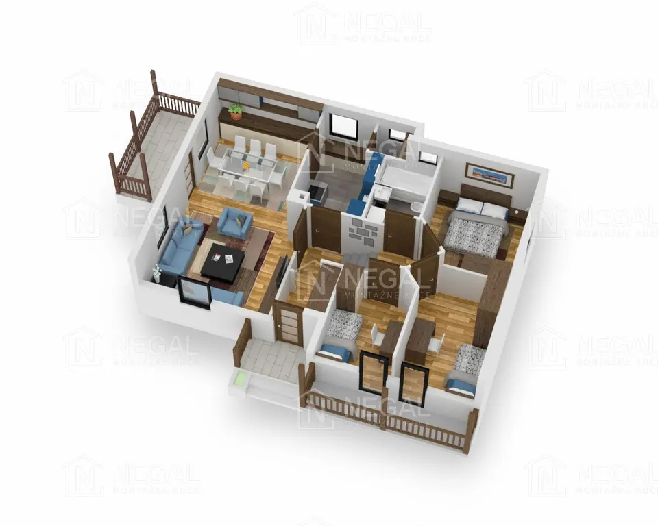 Osnova montažne kuće Klasik Tip 90, 103 m², Negal