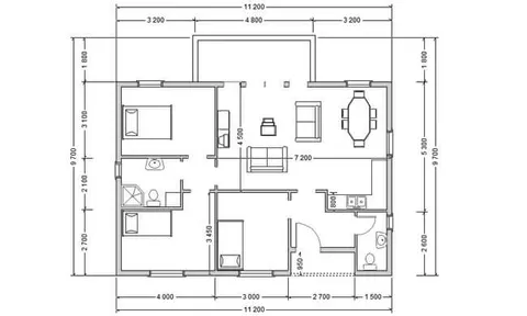 Osnova montažne kuće NV-102, 102 m², NV Trade