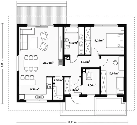 Osnova montažne kuće NV-103, 103 m², NV Trade
