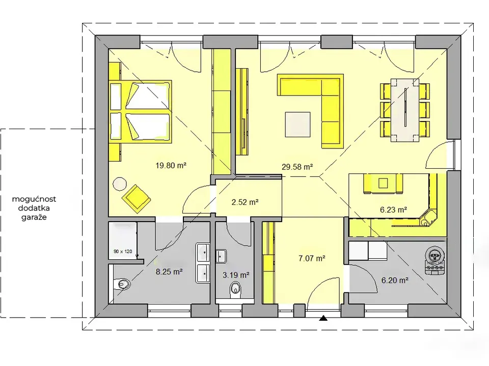 Osnova montažne kuće NV-104, 104 m², NV Trade