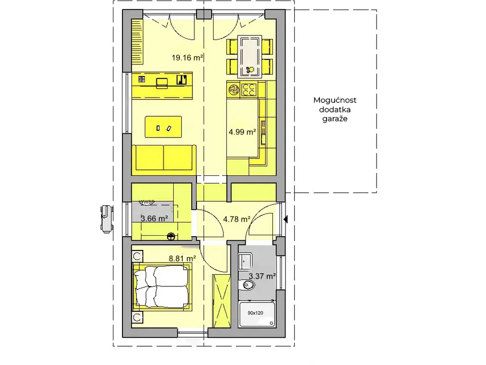 Osnova montažne kuće NV-58, 58 m², NV Trade
