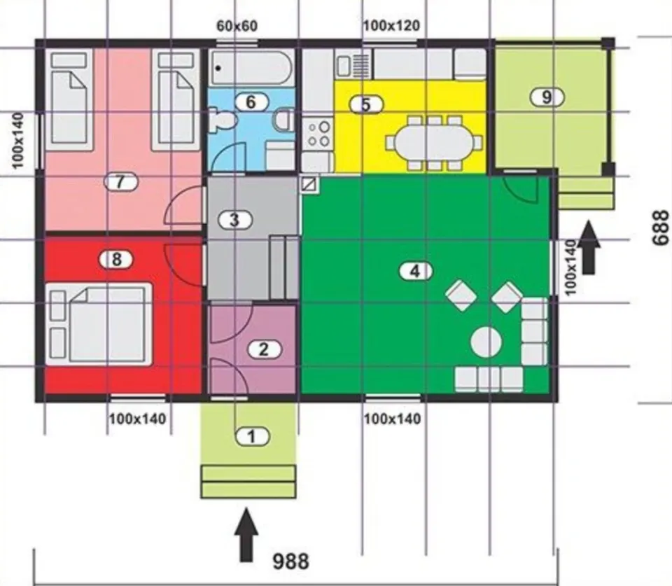 Osnova montažne kuće NV-68, 68 m², NV Trade