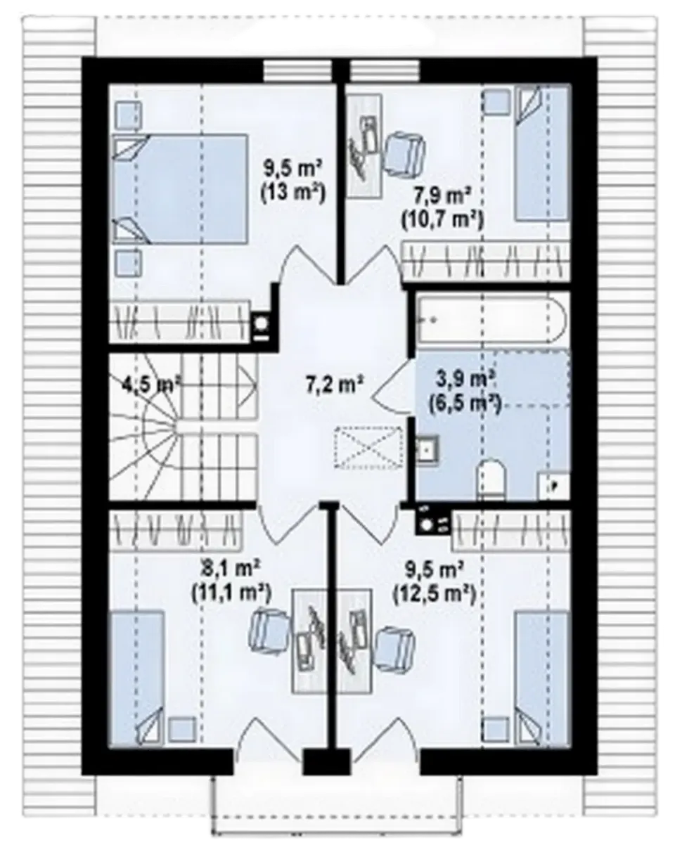 Osnova montažne kuće Q 730, 100 m², Partas