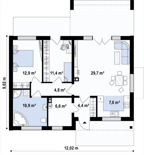 Montažna kuća Q 735, 100 m², Partas