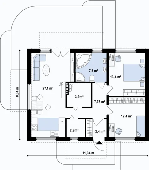 Montažna kuća Q 740, 100 m², Partas