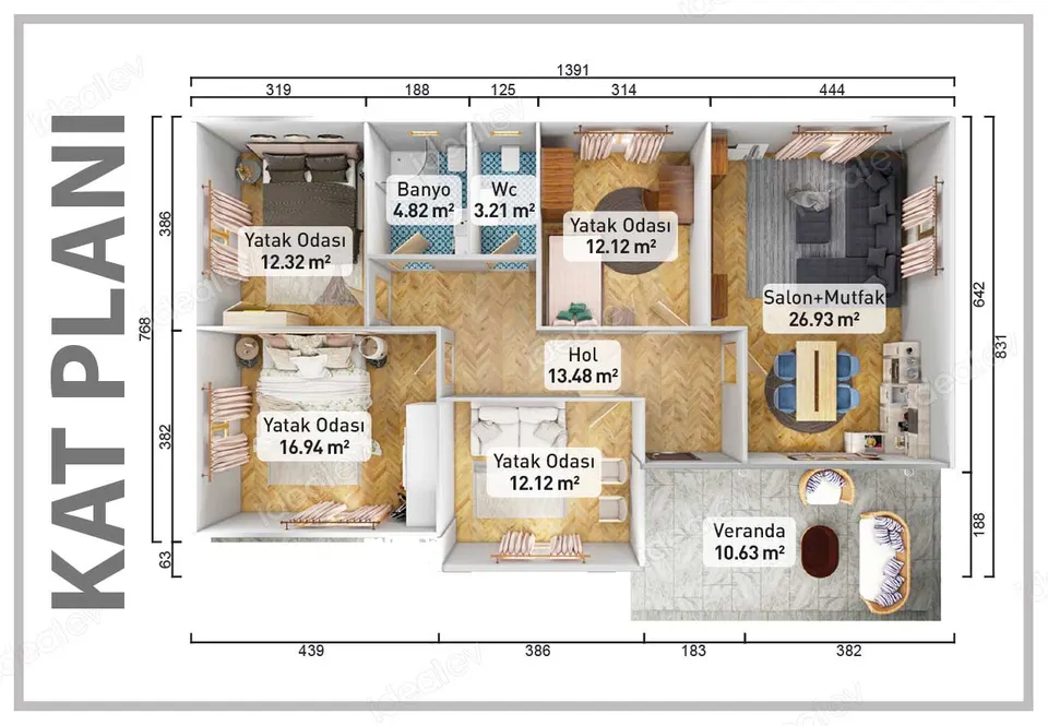Montažna kuća Супер Кампања 113 м2 4+1 Монтажна Куќа, 113 m², Prefabrik Evim (Мојата монтажна куќа)