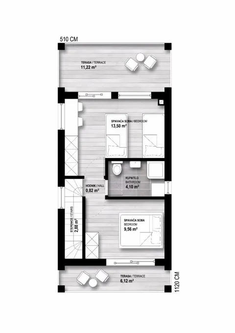 Osnova montažne kuće Alba, 97 m², Promo d.o.o.