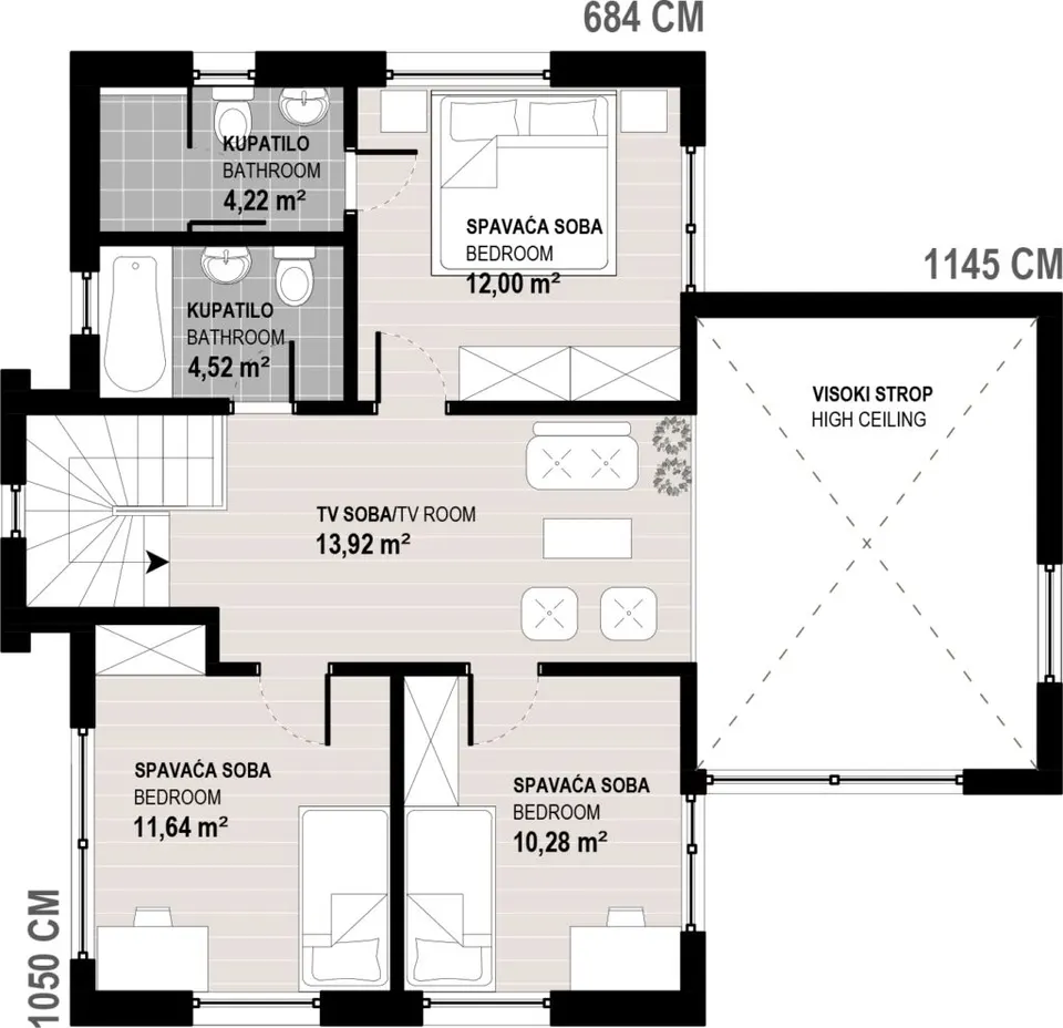 Osnova montažne kuće Cube House, 165 m², Promo d.o.o.