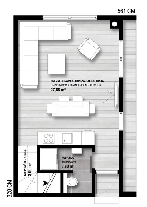 Osnova montažne kuće Piccola, 73 m², Promo d.o.o.