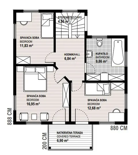 Osnova montažne kuće Promo 146B, 146 m², Promo d.o.o.