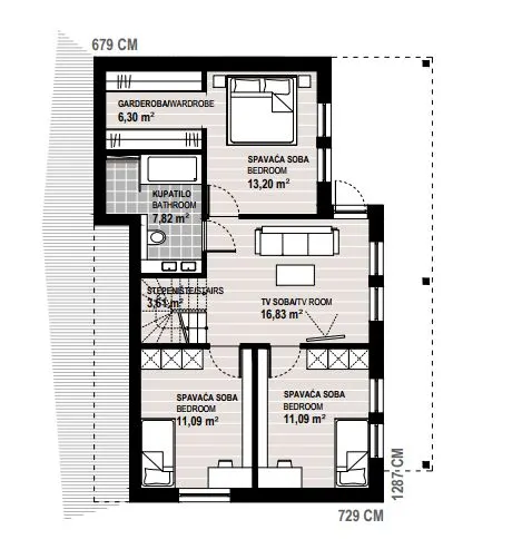 Osnova montažne kuće Vila Kil, 228 m², Promo d.o.o.