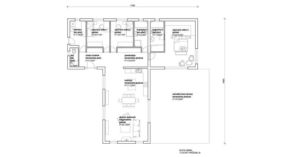 Osnova montažne kuće Anna, 100 m², Radman Homes