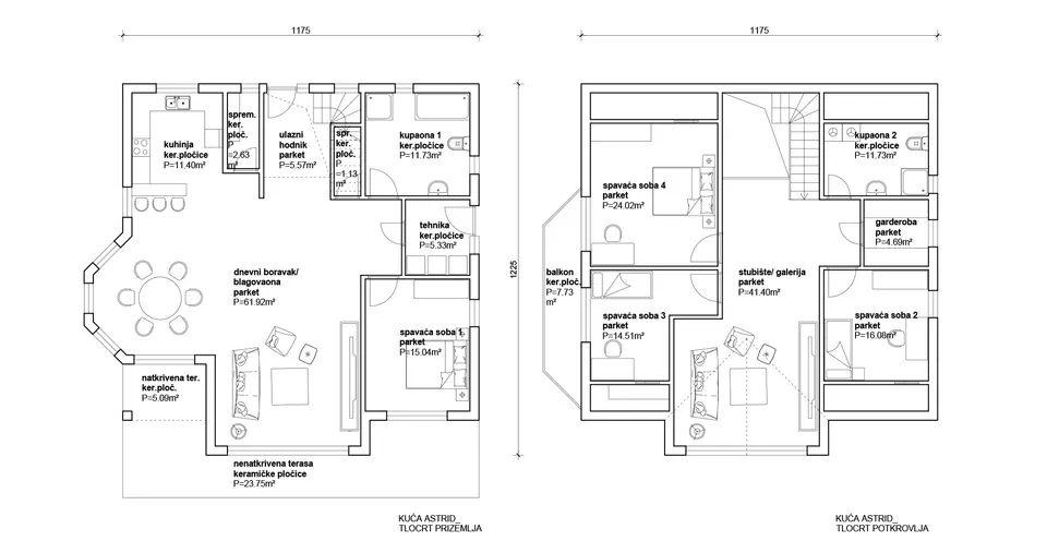 Osnova montažne kuće Astrid, 100 m², Radman Homes