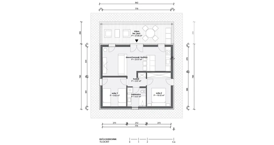 Osnova montažne kuće Dubrovnik, 100 m², Radman Homes