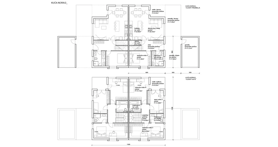 Osnova montažne kuće Duplex, 100 m², Radman Homes