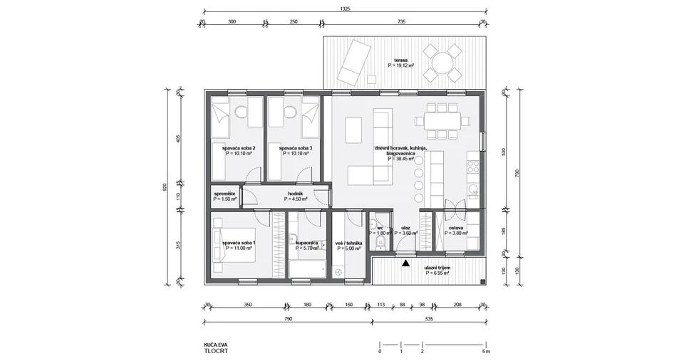 Osnova montažne kuće Eva, 100 m², Radman Homes