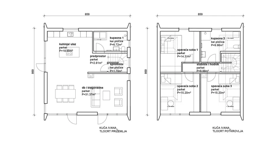 Osnova montažne kuće Ivana, 100 m², Radman Homes