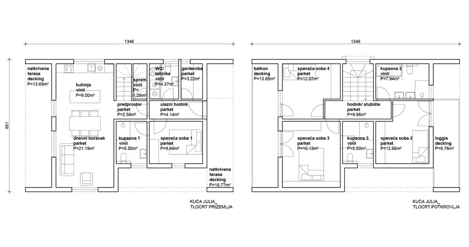 Osnova montažne kuće Julia, 100 m², Radman Homes